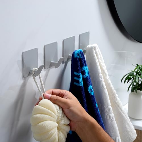 DELITON Adhesive Colorful Hanging Hooks - 4 Packs Gray Cute Kids Hooks& Bathroom Towel Hooks Stick on for Hanging - color: Light Gray