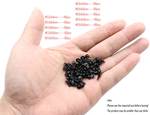 LBY 1000pcs M2.3 M2.6 Truss Head Self-Tapping Screws, Wafer and Pan Washer Screw, 10 Sizes Assortment Kit, Carbon Steel (Blacking)