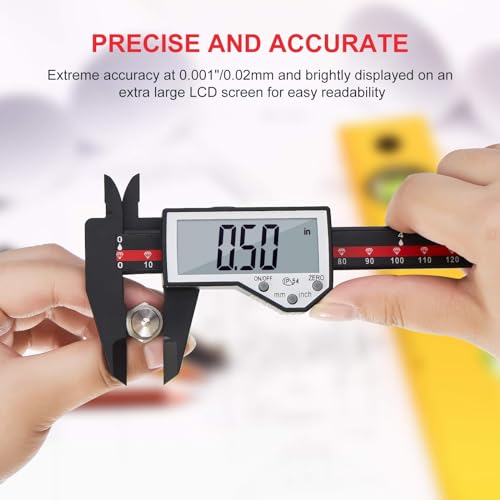 Digital Caliper, 0-6" Electronic Caliper Auto - Off Feature with Large LCD Screen Vernier Caliper Conversion Measuring Tool for Length Depth Inner Outer Diameter Measuring - color: Red Plastic, size: 6"