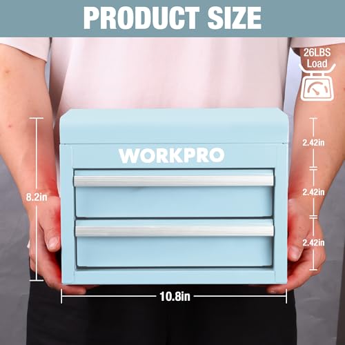 WORKPRO Metal Mini Tool Box with 2 Drawers and Top Storage - color: Macaron Blue