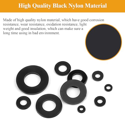 640 Pieces Black Nylon Flat Washers Assortment Kit, M2-M10, Nylon Metric & Flat Washers - color: Black Nylon