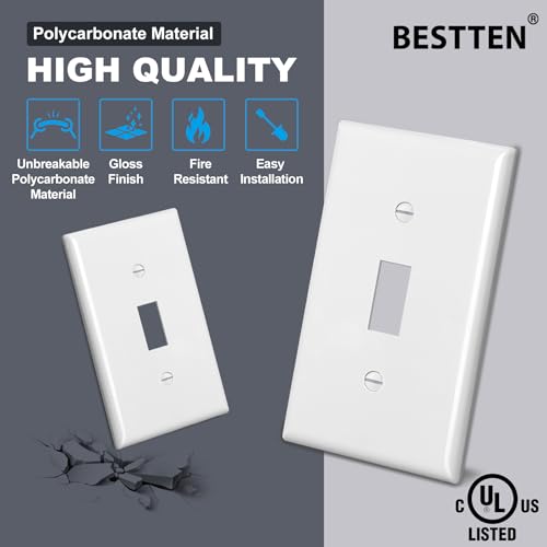 BESTTEN Light Switch Cover Plate 50 Pack, 1-Gang Toggle Wall Plate - size: 1 Gang 50 Pack