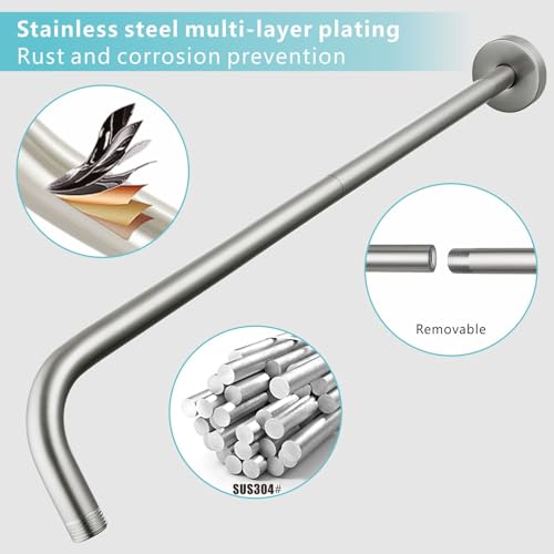 Shower Arm with Flange, 24 Inches Wall Mount Replacement Extension Showerhead Arm For Fixed Shower Head, Brushed Nickel - color: Brushed Nickel, style: 24 Inch