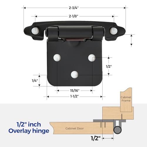 Ravinte Black Kitchen Cabinet Hinges, 1/2 Inch Overlay, 50 Pack - size: 1/2 inch Overlay