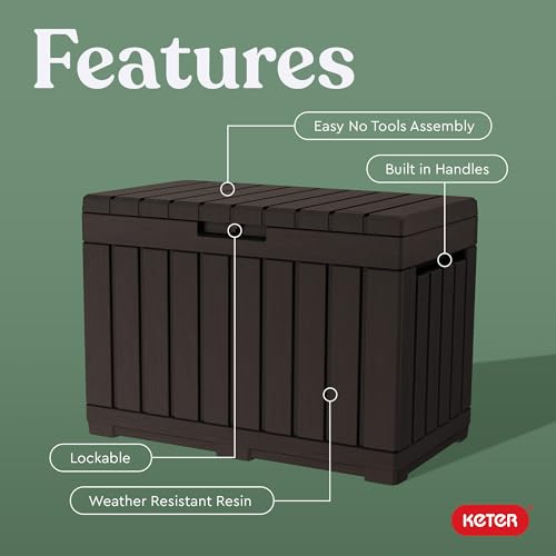 Keter Kentwood 50 Gal Outdoor Storage Box and Patio Side Table - color: Brown