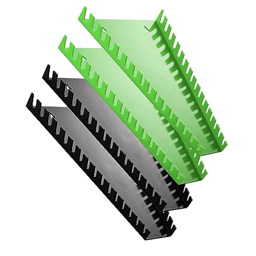 Reniteco Plastic Wrench Organizer, Premium High-density Wrench Holder, Large Wrench Racks for Wall and Tool Box, 64 Slots Fit SAE&Metric Wrenches Tray (2Green2Black) - color: Black&green, size: 4PC