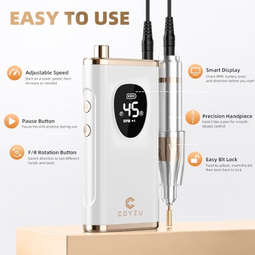 Professional Electric Nail Drill Rechargeable Nail File with Bits - color: Pearl White
