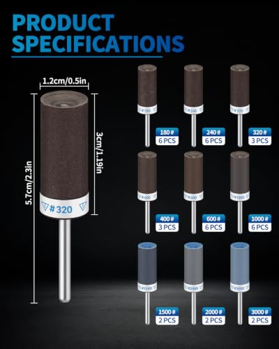 36Pcs Sanding Drums for Dremel, 1/8" Shank 180-3000 Grit – Wood/Metal/Stone