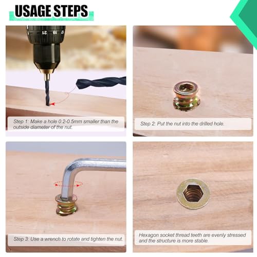 Twidec/30 Sets 1/4-20x15mm Threaded Inserts for Wood Furniture Screw Nut Kit Bolt Fastener Connector with 1/4-20x20mm Screw-in Nuts and Hex Wrench N-083-30set - size: 1/4"-20 x 15mm with Bolts (30 Sets)