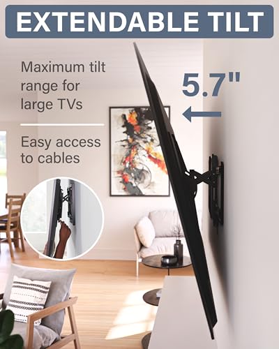 SANUS Tilting TV Wall Mount for 46" - 90” TVs or 150lbs - Premium Tilt Mount w/Universal Fit - Smooth 5.7" Extension Allows for Cable Management - Includes Hardware & Drill Template for Easy Install