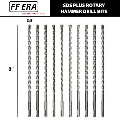 10-Pack SDS Plus 3/8 inch x 8 inch Rotary Hammer Drill Bits, Carbide Tipped for Brick, Stone and Concrete (3/8'' x 8'') - size: 3/8''x8'' (10-Pack)