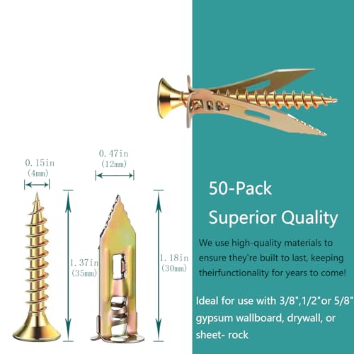 Wall Anchors with Screws for Home Repairs Decor Drywall, 100Pcs - size: Size 2 100Pcs