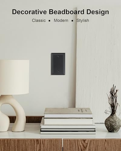 2-Pack Classic Beadboard Natural Bamboo Fiber Single Blank Wall Plate - color: Black, size: 1 Blank 2PK