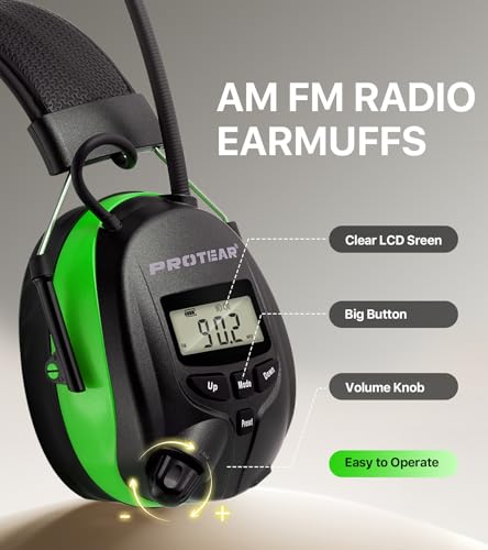 AM FM Radio Hearing Protection Earmuff, Bluetooth 5.4, 30SNR - color: Am/Fm+ Bluetooth-green