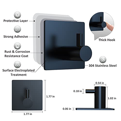 VIS'V Adhesive Towel Hooks, Shower Wall Stick on Hooks, Black, 4 Pcs - color: Black