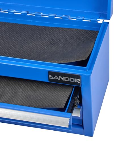 Mini Tool Box - Metal Tool Chest with 2 Drawers & PVC Drawer Liners - Blue - color: Blue