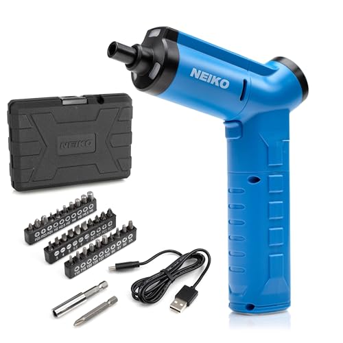 NEIKO 10580A Electric Screwdriver, 34pc Rechargeable Cordless Screwdriver Set, 1/4” Hex Shank 3.6V Lithium Ion Power Screwdriver, 3 LED Lights, USB C Charger Included, Mini Screw Driver - style: Electric Screwdriver