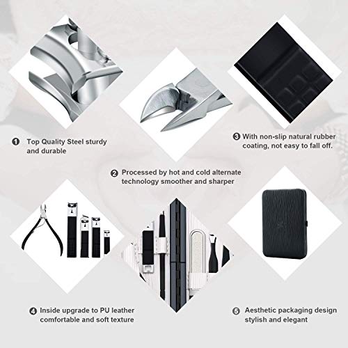 Professional Stainless Steel Nail Clipper Travel & Grooming Kit Nail Tools Manicure & Pedicure Set of 18pcs with Luxurious Case (Black/White) - color: Black/White