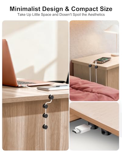 OneLeaf 8 Pack 360° Rotatable Strong Magnetic Cable Clips Cord Holder for Nightstand, 1s Lock Phone Charger Holder, Adhesive Magnetic Cord Clips for Home/Office/Car/Game Station, Smooth Adjustable