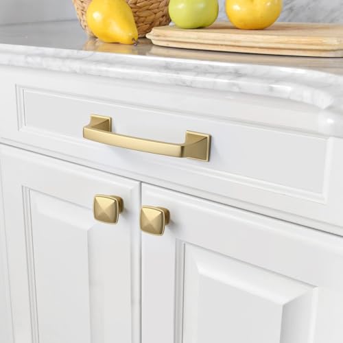 Amerdeco 10 Pack Brushed Gold Cabinet Pulls 3-3/4 Inch(96mm) Hole Center Cabinet Hardware Kitchen Cabinet Handles for Bathroom Drawer Pulls ZH0002 - color: Gold, size: 3.75" hole center
