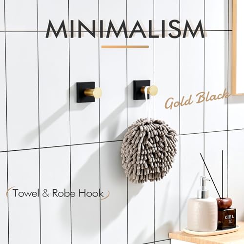 KOKOSIRI Robe Hooks Bath Towel Hooks for Wall Closet Kitchen Hanging Towels Bathroom Hardware Black with Gold Stainless Steel 2 Pack, B1016GDK-P2 - color: Black Gold, size: 2 Pack