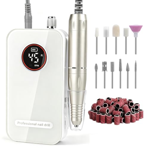 Professional Nail Drill, 45000RPM Rechargeable Electric Nail File - color: Elegant White