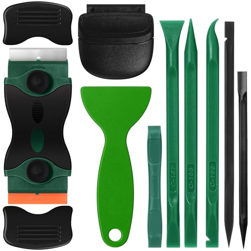 Tallew 9 Pcs Plastic Scraper Set Paint Tool Non Scratch Putty, Green - color: Green