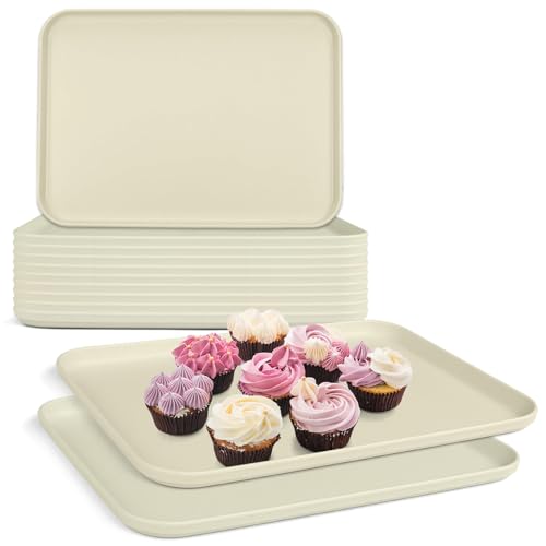 Plastic Serving Trays, 12 Pack Cafeteria Trays Plastic Fast Food Tray for DIY Projects, Painting, Beads, Organizing Supply, 9.4 X 6.7 X 0.6 Inches (Light Beige) - color: Light Beige