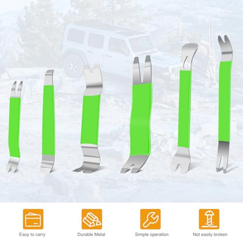 GOOACC 11 PCS Trim Removal Tool Kit, Metal Pry Tool Auto Fastener Remover Pry Bar Set Car Door Panel Removal Tool Dashboard Repair Kit Green - color: Green, size: 11Pcs