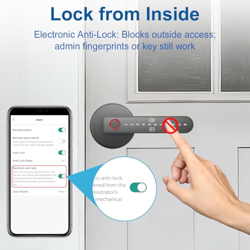 BIWIBON Fingerprint Door Lock – Fingerprint Door Knob with 5 Unlock Options, Anti-Peep Code, Adjustable Auto-Lock, Inside Lock, for Home, Office, Apartment, Bedroom – Black - color: Black 03
