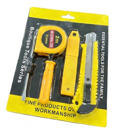 Home Tool Set with Utility Knife, 2M Measuring Tape, Double-Headed Screwdriver, 3 Blades, 5-Piece Kit