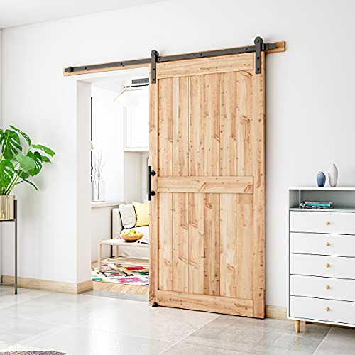 SMARTSTANDARD 7 FT Heavy Duty Sturdy Sliding Barn Door Hardware Kit, Black - size: 7 Feet