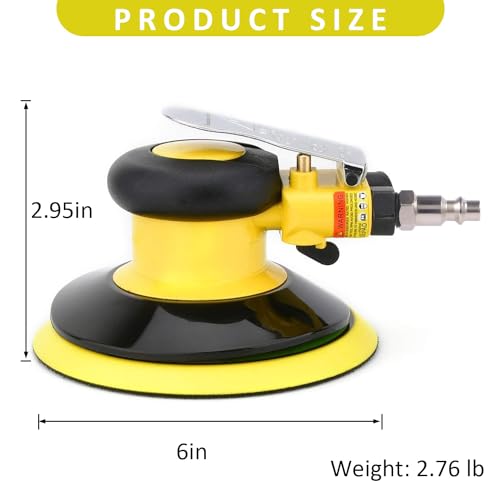 Professional Air Random Orbital Palm Sander, Dual Action Pneumatic Sander, Low Vibration, Heavy Duty … (6-inch Yellow) - color: Yellow, size: 6 inch