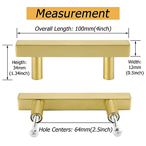 Goldenwarm 10 Pack 2-1/2 Inch Gold Cabinet Handles Brass Kitchen Pulls - color: Gold, size: 2-1/2 Inch Hole Center
