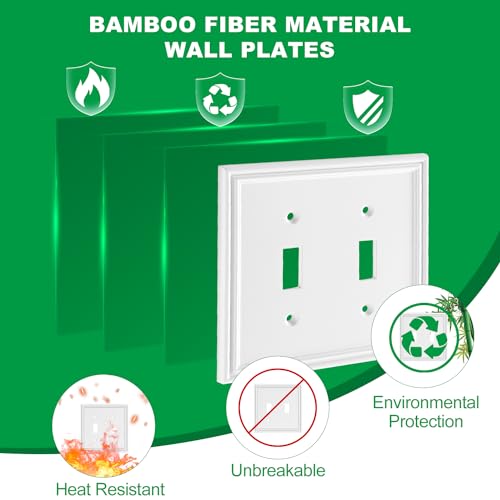 OKAYZIP White Decorative Double Toggle Light Switch Covers Wall Plate | 2 Pack Natural Material 2 Toggle Switch Plate Covers - Modern Style - size: 2 Toggle 2 Pack