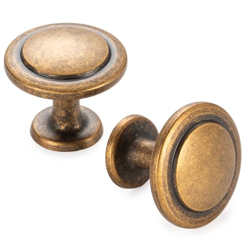 KOOFIZO 10 Pack Antique Brass Cabinet Knobs Round Single Hole Pulls 1960 - color: Antique Brass, size: Knob 1 - 10Pcs, style: Round