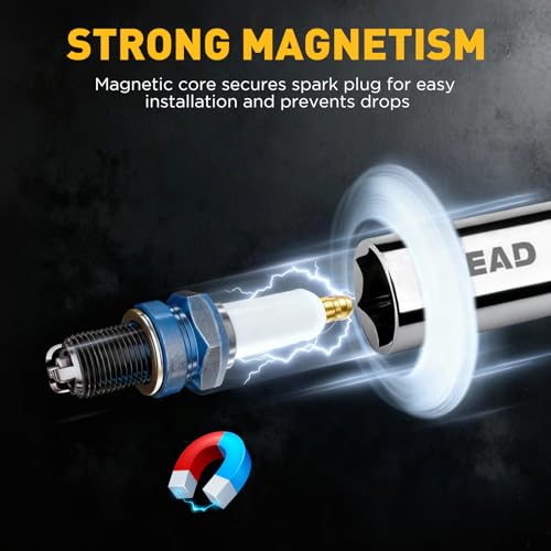 5/8" Swivel Magnetic Spark Plug Socket, 3/8" Drive x 6" Total Length, Thin Wall Spark Plug Removal Tool, 360 Degree Swivel, Enhanced Magnetic, 6-Point Design, Cr-V Steel - size: 5/8" x 6" Spark Plug Socket