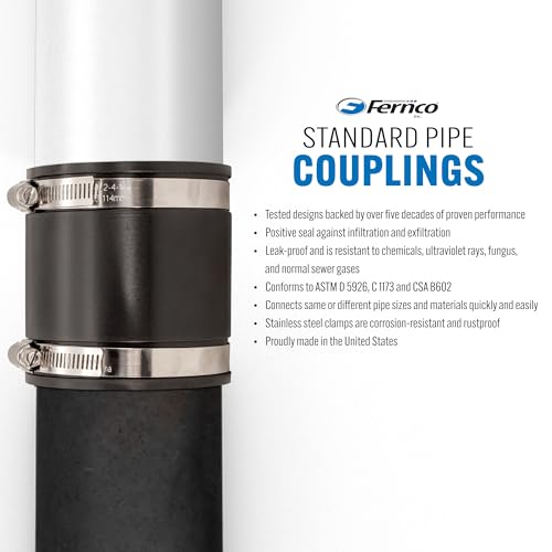 Fernco P1056-250 2.5-in. Cast Iron, Plastic and Steel Pipe Flexible Coupling Connector Adapter in Black