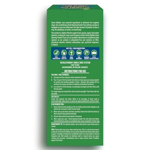 Green Gobbler Drain Clog Remover & Drain Cleaner Powder (5 Pacs & 5 Tools)