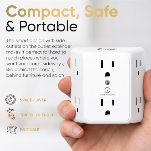 Unidapt Multi Plug 6 Outlet Extender, Surge Protector 900J, 2 Pack | Wall Splitter Power Strip, 3 Side Wide Spaced Adapter, Mountable Wall Tap Charger Expander for Office, Home, Travel - style: 2-Pack