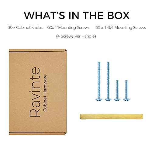 Ravinte Brushed Brass Square Cabinet Handles Drawer Pulls,5 Inch,30 Pack | Screws Included, Stainless Steel, Square Bar Grip, Easy Install, Kitchen Cabinet Hardware, For Cupboards, Drawers, Dressers - color: Brushed Brass