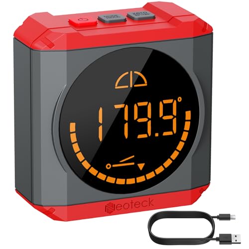 Neoteck Digital Angle Finder LED Rechargeable Level Box Protractor Bevel Gauge Inclinometer with Magnetic Base IP54 Waterproof for Woodworking Home Decoration-Red