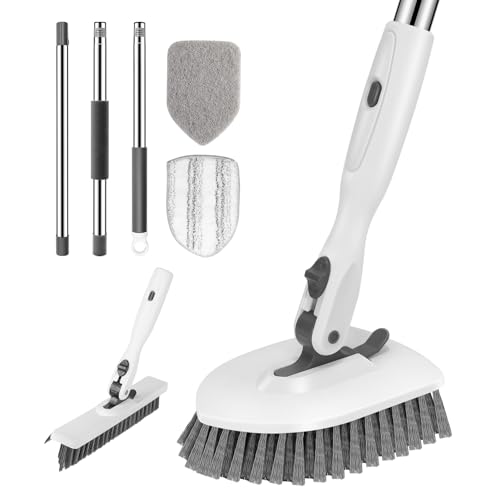 SetSail Tile Tub Floor Scrubber with V-Shaped Grout Brush, White Grey - color: White Grey, size: 2 Pads + V-Shaped Brush