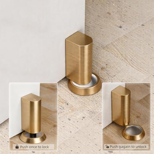 PANALI Magnetic Door Stopper, Door Stop Floor Mount, 1Pack, Gold - color: Bright Gold