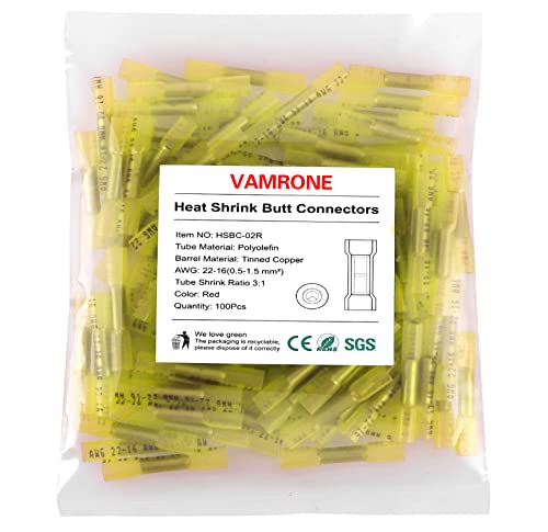 50PCS Heat Shrink Butt Wire Connectors 12-10 AWG, Insulated Waterproof Electrical Wire Connectors Automotive Marine Grade Wire Crimp Terminals Butt Splices, Ideal for Boat, Truck, Yellow - size: Yellow 50 PCS