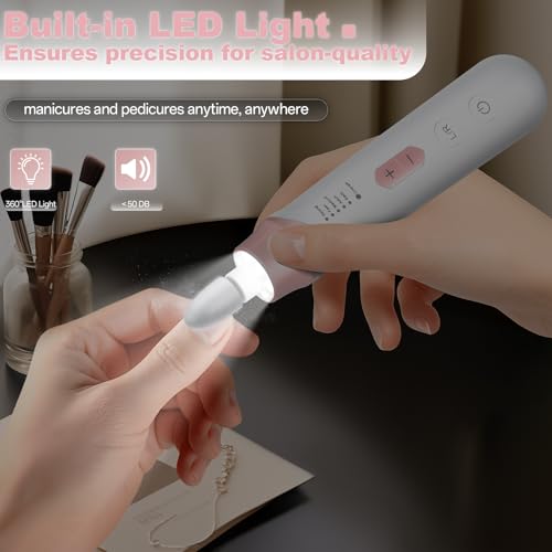 Electric Nail File Drill 2000 mAh Cordless Rechargeable Nail Filer LED Lamp - color: Pink