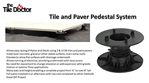 Adjustable Pedestal for Tiles by The Tile Doctor - Load Bearing Support System for Decks, Outdoor Flooring Over Gravel or Concrete - Adjusts 1-1.5" I Model #914614 (12) I 3mm Cross Spacers Included