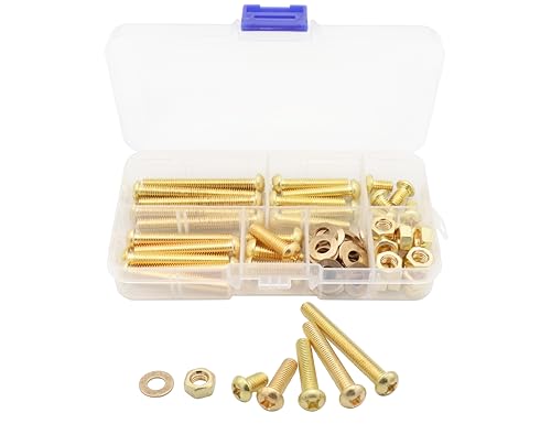 LBY 80pcs Machine Screws Assortment Kit, M6 Phillips Pan Head Bolts, 5 Sizes (with Nuts and Flat Washers), Copper (Yellow) - size: M6