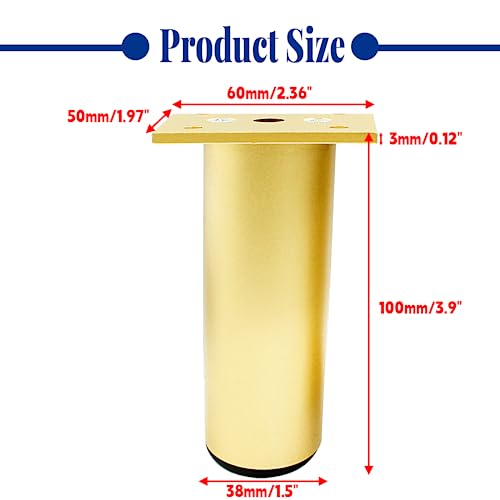 4-Pack Adjustable Aluminum Alloy Furniture Legs 4" Height Gold - color: Gold, size: 4 Inch