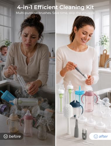 Termichy Baby Bottle Brush Set: 2 Pack Kit 360° Clean All Feeding Essential